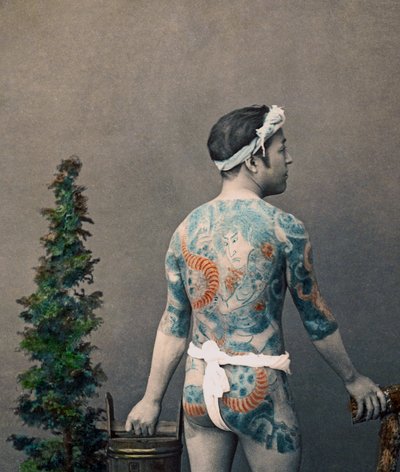 Tattooed Japanese Betto-Groom, c.1880 by Kusakabe Kimbei